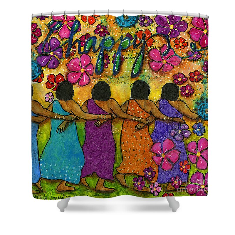 Collage Art Shower Curtain featuring the mixed media Arm in Arm - The Strongest Chain by Angela L Walker