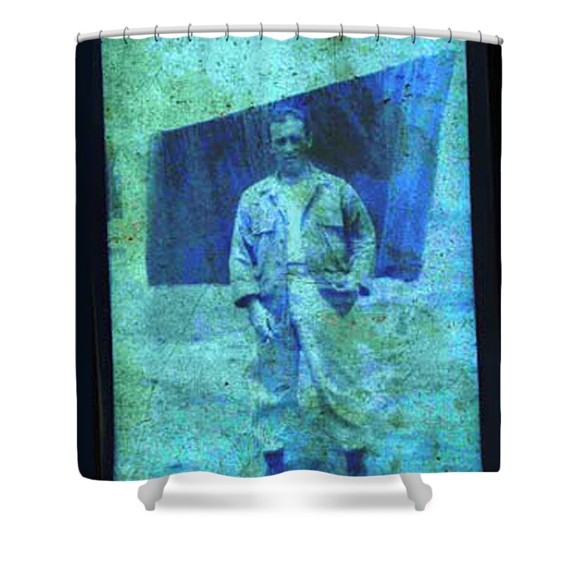 Antiques Shower Curtain featuring the photograph Army Man with Laundry by John Vincent Palozzi