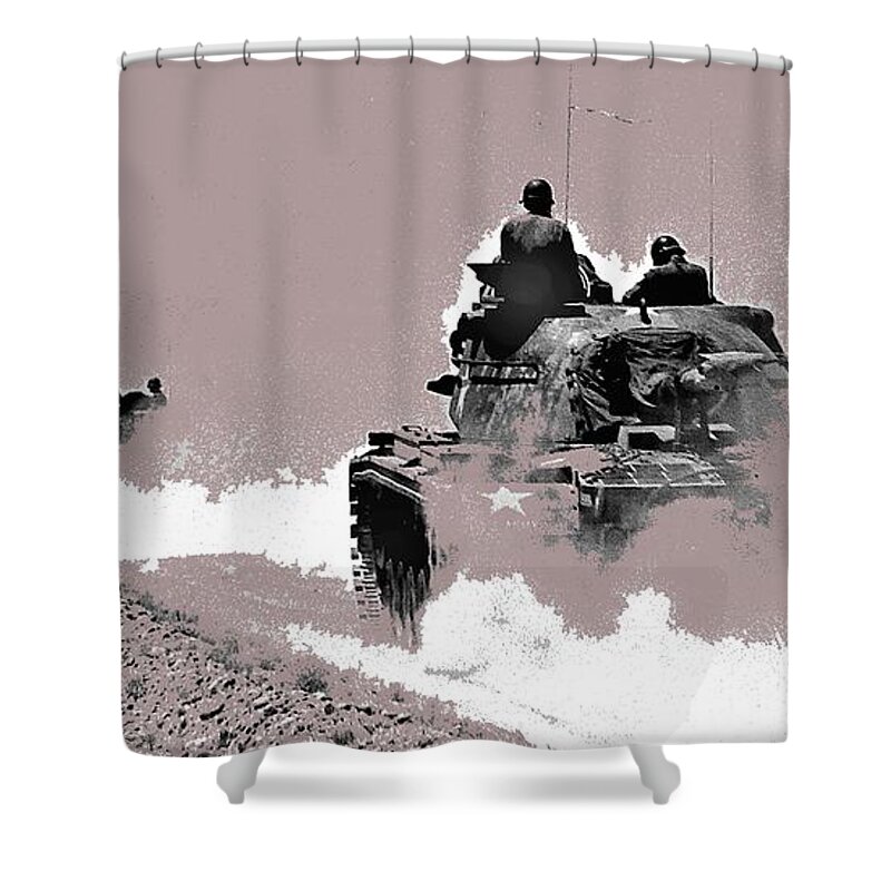 Army Reservists Summer Camp Tanks Death Valley California 1968-2016 Shower Curtain featuring the photograph Army Reservists summer camp tanks Death Valley California 1968-2016 by David Lee Guss