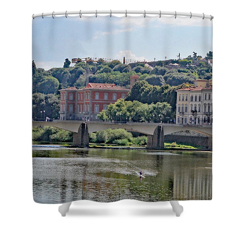Italy Shower Curtain featuring the photograph Arno River and Bridge by Allan Levin
