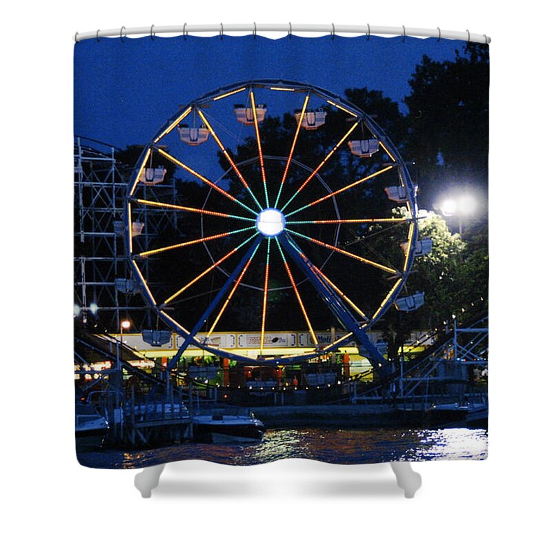 Amusement Park Shower Curtain featuring the photograph Arnolds Park at Night by Gary Gunderson