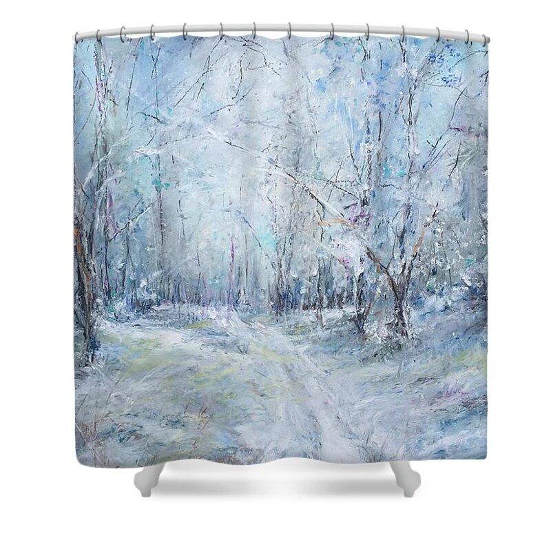 Winter Shower Curtain featuring the painting Around the Bend by Robin Miller-Bookhout