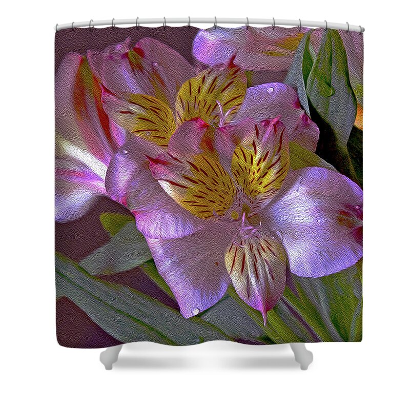 Lily Shower Curtain featuring the mixed media Arrangement 11 by Lynda Lehmann