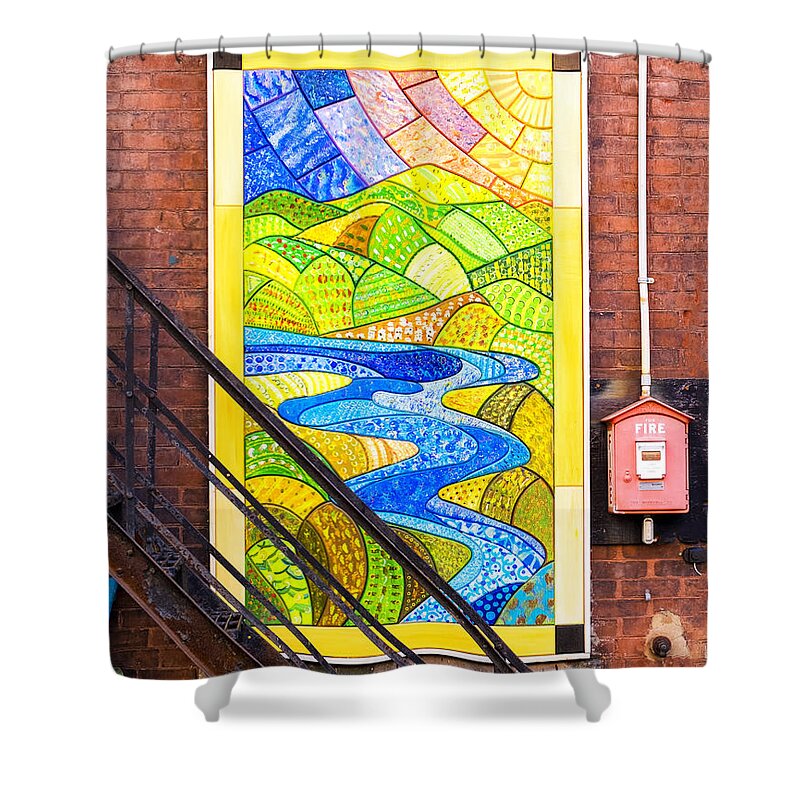 Bellows Falls Vermont Shower Curtain featuring the photograph Art And The Fire Escape by Tom Singleton