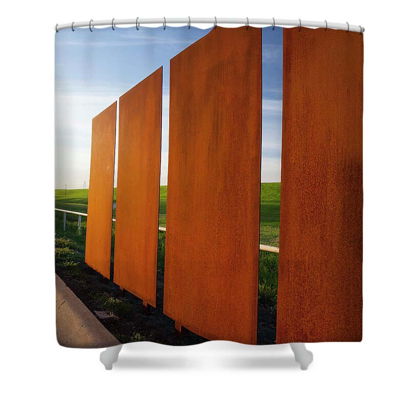 Art Installation Shower Curtain featuring the photograph Art and the Horizon, Dallas Texas by Greg Kopriva
