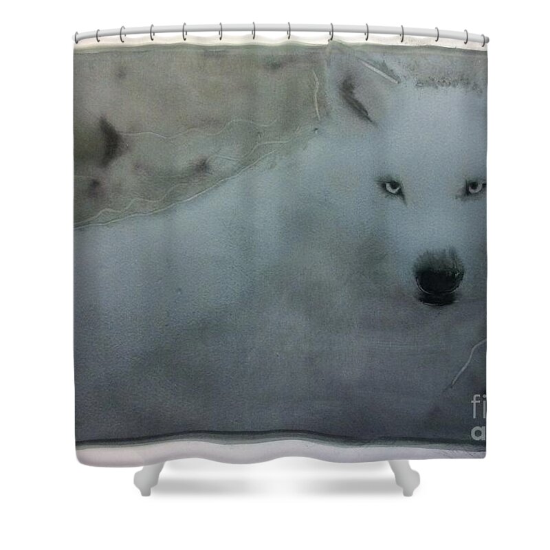 Artic Wolf Wolves Shower Curtain featuring the painting Artic Wolf by FeatherStone Studio Julie A Miller