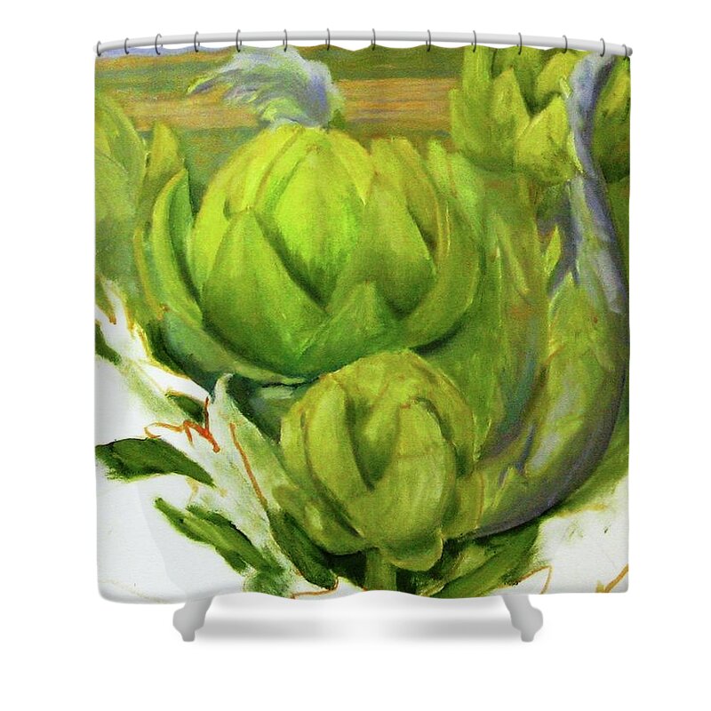 Farming Shower Curtain featuring the painting Artichoke unfinished by Maria Hunt