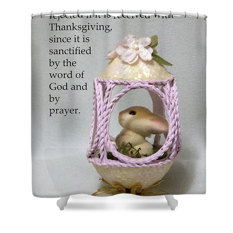 Art Shower Curtain featuring the photograph Artistic Egg with Scripture by Linda Phelps