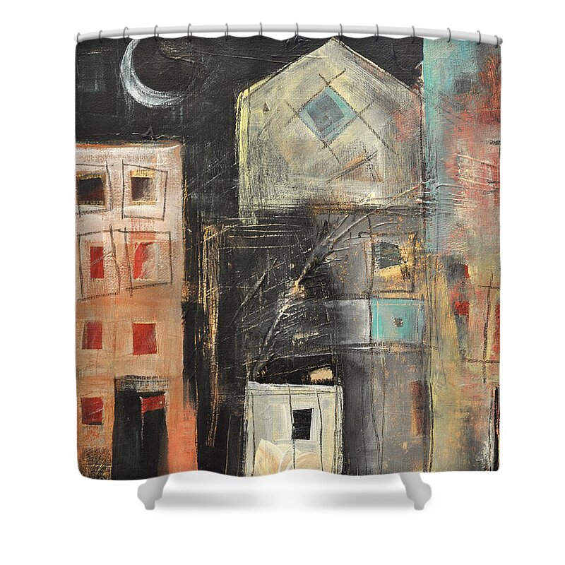 City Shower Curtain featuring the painting Artists Lofts by Tim Nyberg