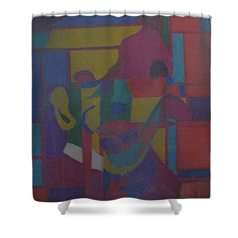 Portrait Shower Curtain featuring the painting Artist's Portrait by Marwan George Khoury