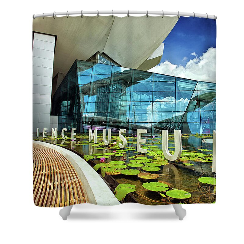 Singapore Shower Curtain featuring the photograph ArtScience Museum at the Marina Bay Sands Resort in Singapore by Sam Antonio