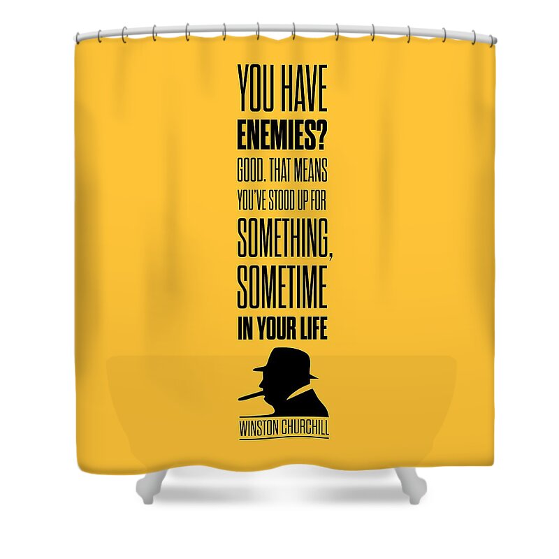 Winston Churchill Shower Curtain featuring the digital art Winston Churchill Inspirational Quotes Poster by Lab No 4 - The Quotography Department
