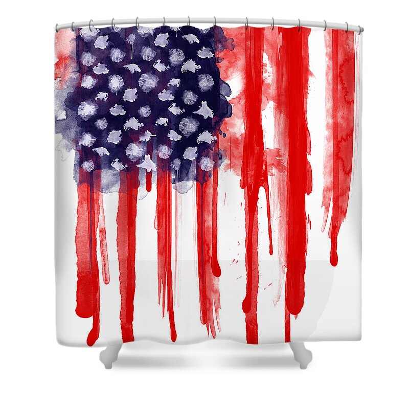 America Shower Curtain featuring the painting American Spatter Flag by Nicklas Gustafsson