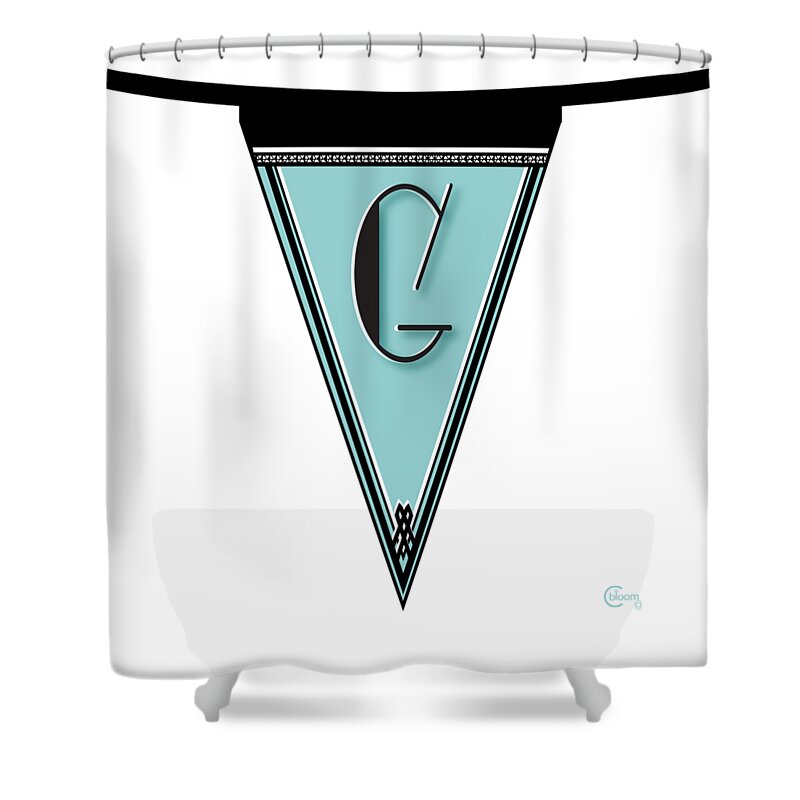 Banner Shower Curtain featuring the digital art Pennant Deco Blues Banner initial letter G by Cecely Bloom