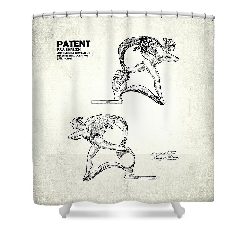 Hood Ornament Shower Curtain featuring the photograph Hood Ornament Patent 1927 by Mark Rogan