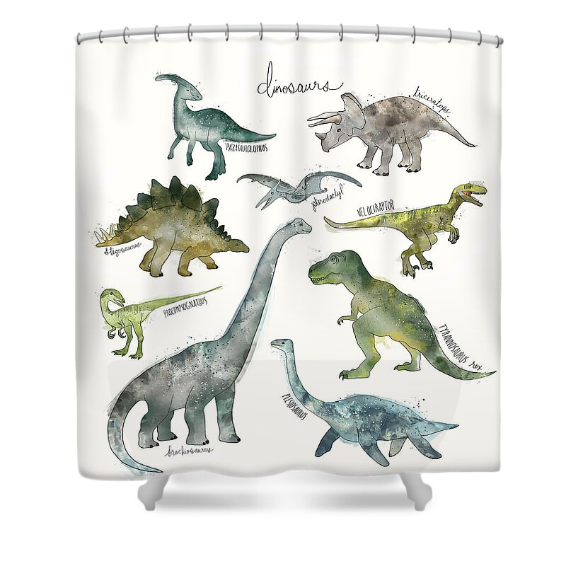 Dinosaurs Shower Curtain featuring the painting Dinosaurs by Amy Hamilton