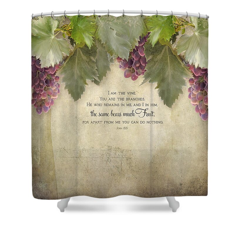 Tuscan Shower Curtain featuring the painting Tuscan Vineyard - Rustic Wood Fence Scripture by Audrey Jeanne Roberts