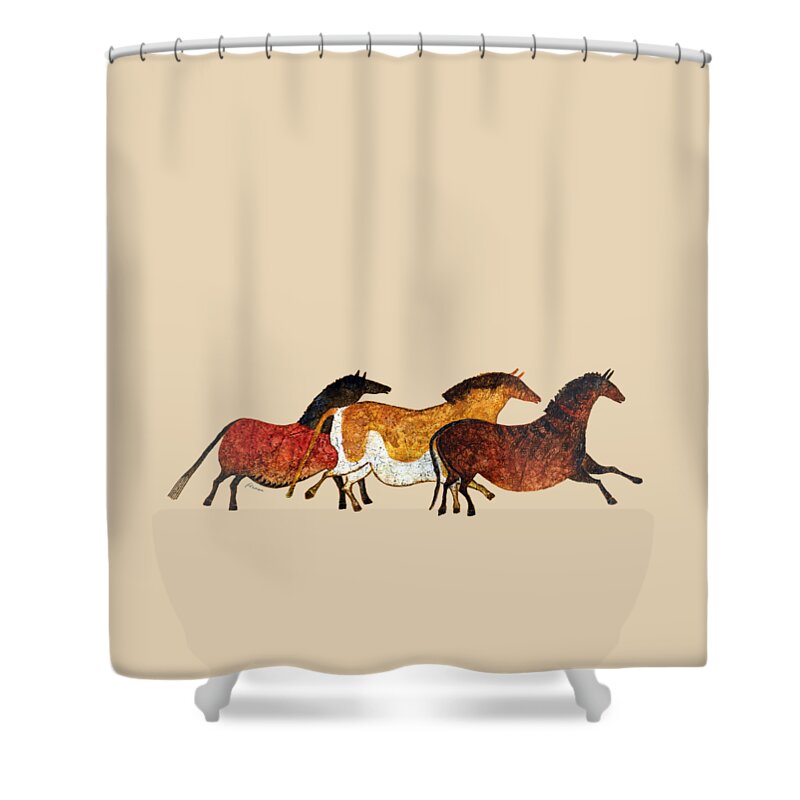 Cave Shower Curtain featuring the painting Cave Horses in Beige by Hailey E Herrera