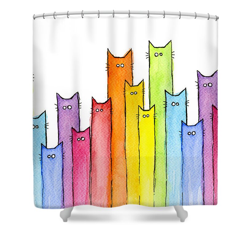 Watercolor Shower Curtain featuring the painting Rainbow of Cats by Olga Shvartsur