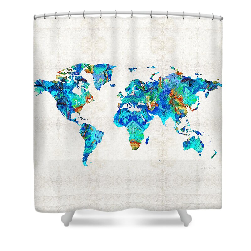 World Map Shower Curtain featuring the painting World Map 22 Art by Sharon Cummings by Sharon Cummings