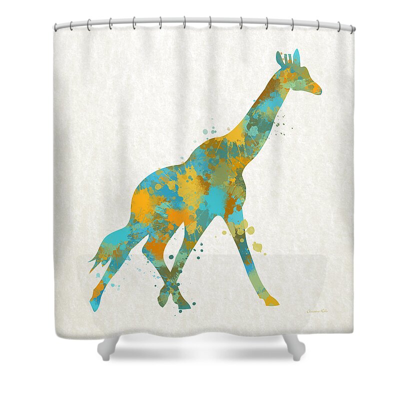 Giraffe Shower Curtain featuring the mixed media Giraffe Watercolor Art by Christina Rollo