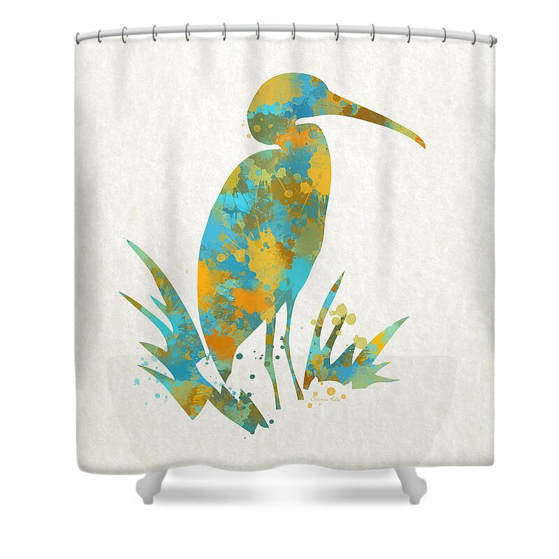 Heron Shower Curtain featuring the mixed media Heron Watercolor Art by Christina Rollo