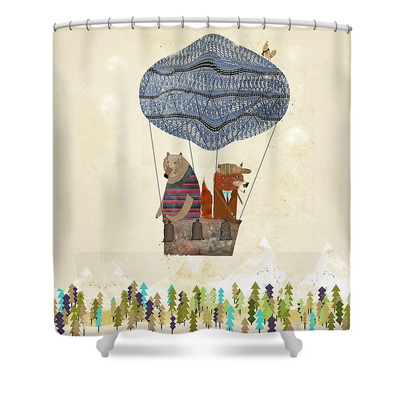 Fox Shower Curtain featuring the painting Mr Fox And Bears Adventure by Bri Buckley
