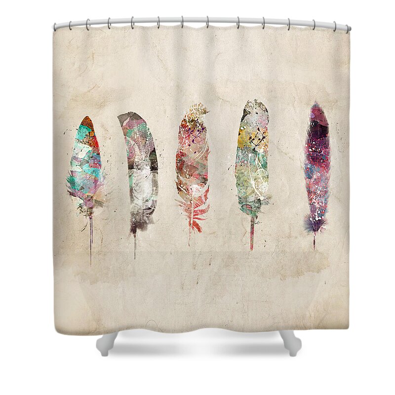 Feathers Shower Curtain featuring the painting Pop Art Feathers by Bri Buckley