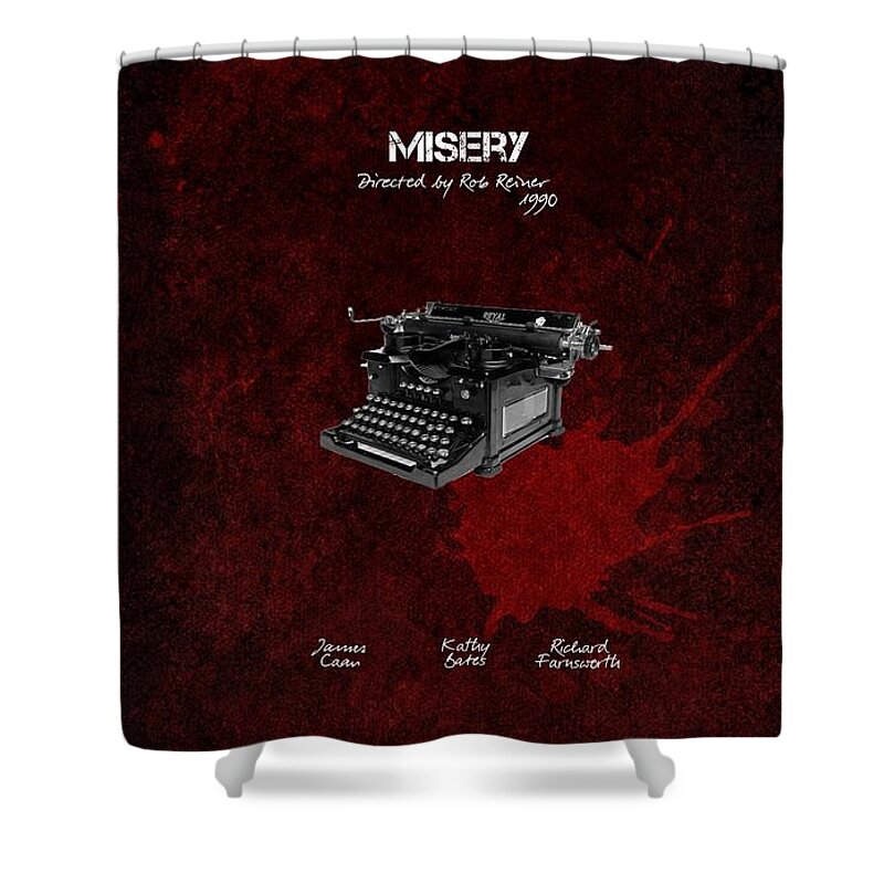 Misery By Rob Reiner Shower Curtain featuring the digital art Misery by Rob Reiner film poster by Justyna Jaszke JBJart