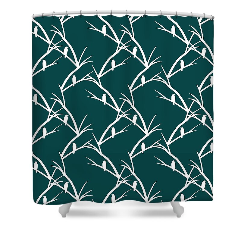 Bird Silhouette Shower Curtain featuring the mixed media Green Bird Silhouette Plaid Bird Art by Christina Rollo
