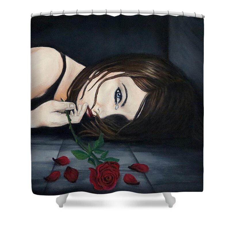 Rose Shower Curtain featuring the painting Fallen by Teresa Wing