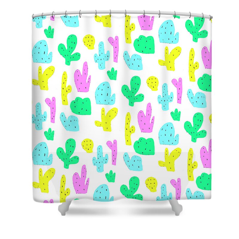 Illustration Shower Curtain featuring the drawing Pica un poquito by Studio Sananikone