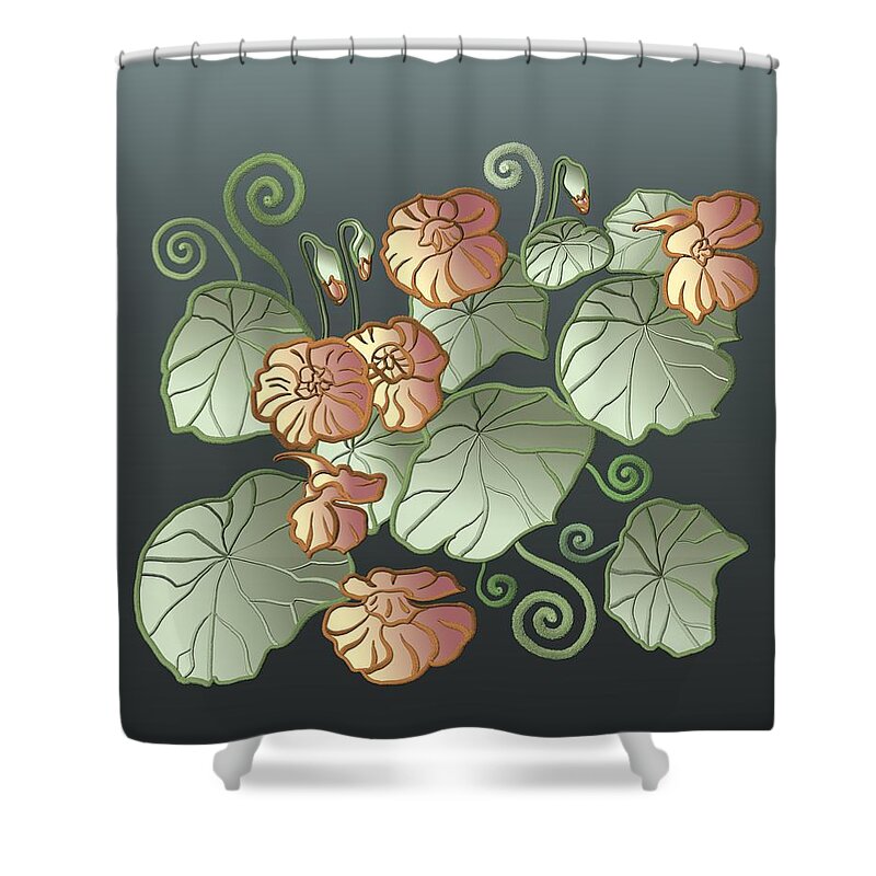 Hand Painted Shower Curtain featuring the painting Art Nouveau Garden by Ivana Westin