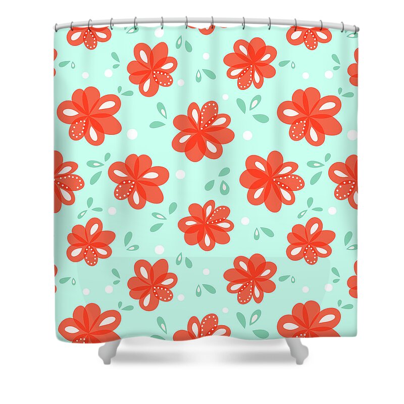Floral Shower Curtain featuring the digital art Cheerful Red Flowers by Boriana Giormova