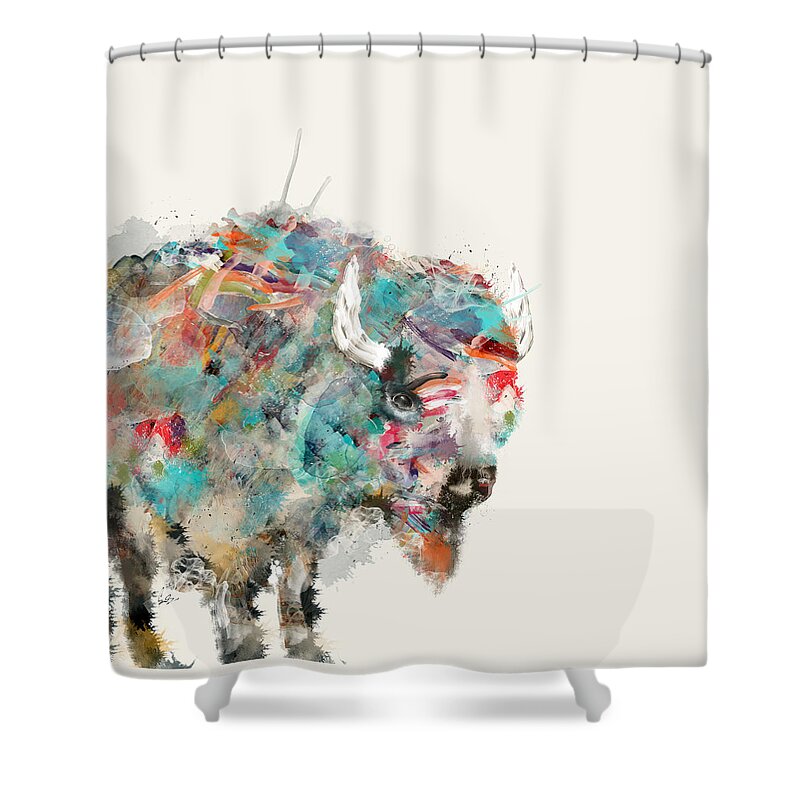 Buffalos Shower Curtain featuring the painting The Buffalo by Bri Buckley