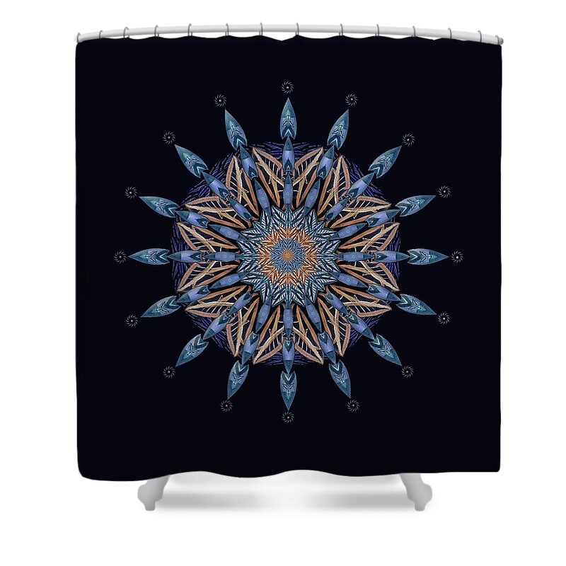 Blue Shower Curtain featuring the digital art Sphinx Moth Pattern Mandala by Deborah Smith