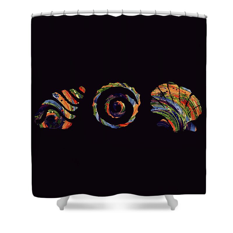 Abstract Shower Curtain featuring the digital art Deep Sea Shell Trio by Deborah Smith