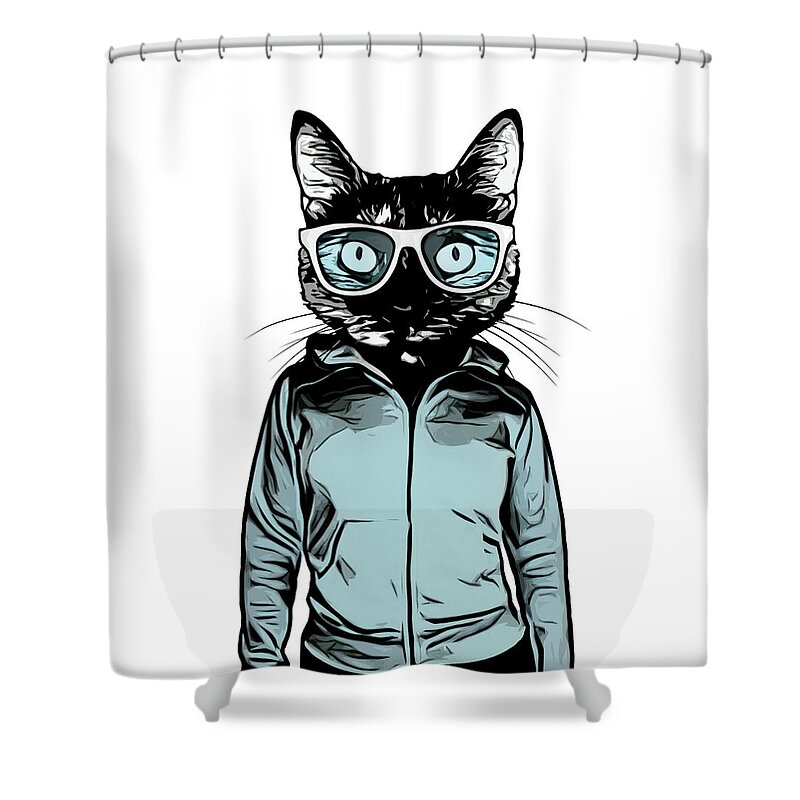 Cat Shower Curtain featuring the mixed media Cool Cat by Nicklas Gustafsson