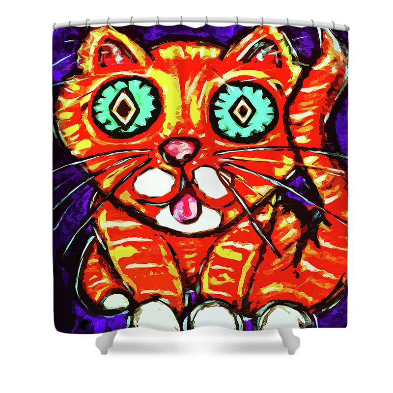 Cat Shower Curtain featuring the painting Looking Glass Cat by Meghan Elizabeth