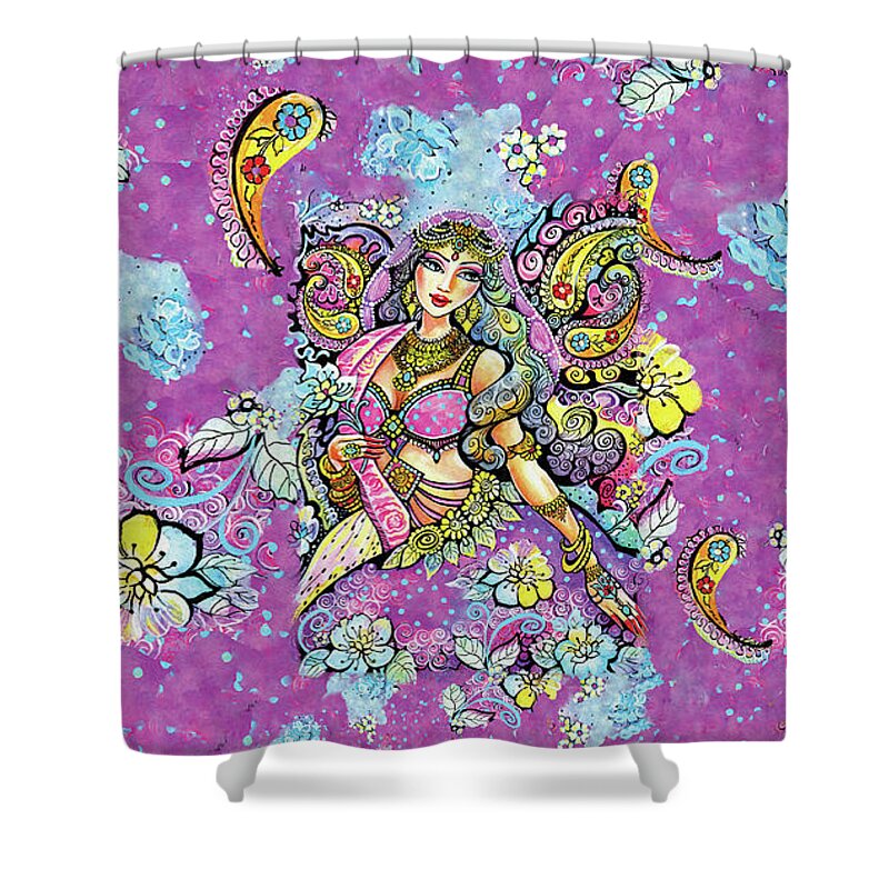 Indian Dancer Shower Curtain featuring the painting Purple Paisley Flower by Eva Campbell