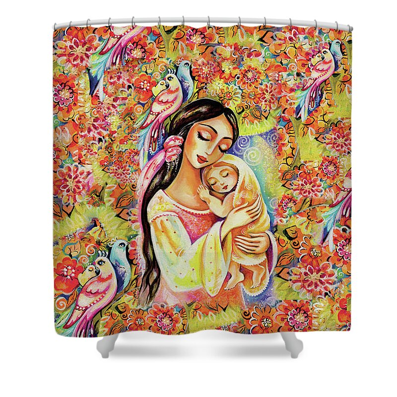 Mother And Child Shower Curtain featuring the painting Little Angel Dreaming by Eva Campbell