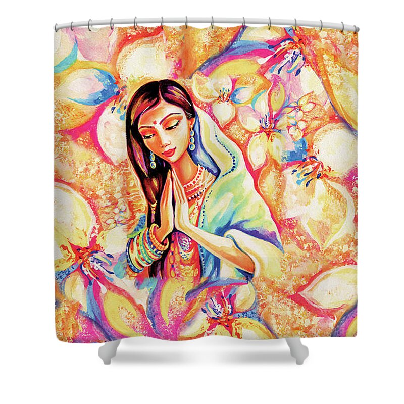 Praying Woman Shower Curtain featuring the painting Little Himalayan Pray by Eva Campbell