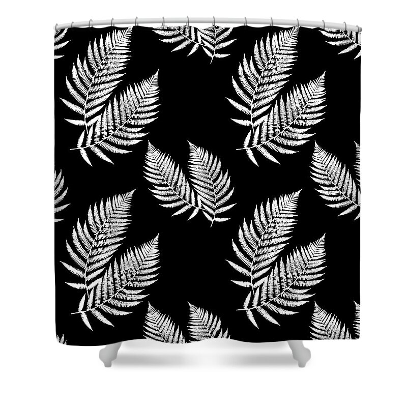 Fern Leaves Shower Curtain featuring the mixed media Fern Pattern Black and White by Christina Rollo