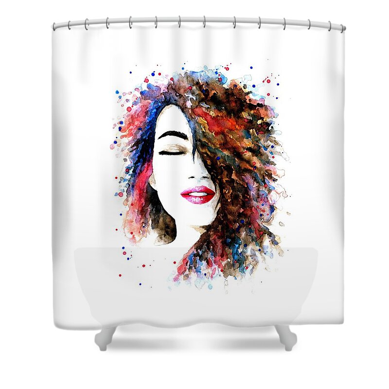 Woman Shower Curtain featuring the painting Woman Portrait 1 by Lucie Dumas