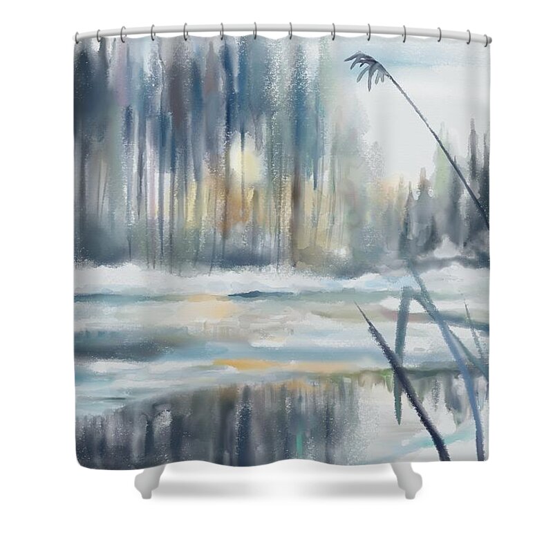 Painting Shower Curtain featuring the digital art Snow from yesterday by Ivana Westin