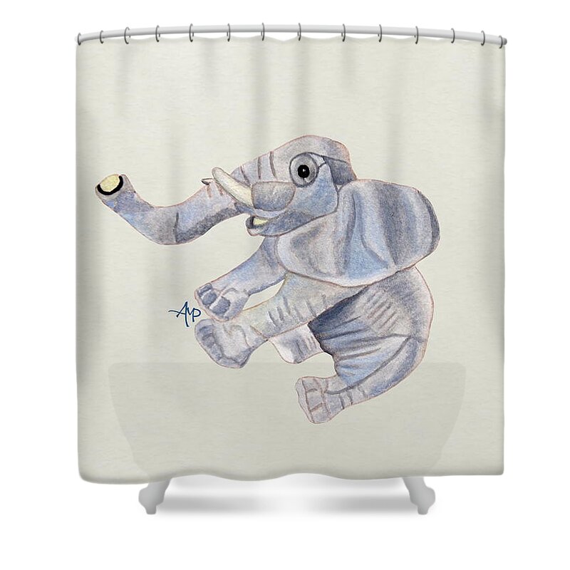 Elephant Shower Curtain featuring the painting Cuddly Elephant III by Angeles M Pomata