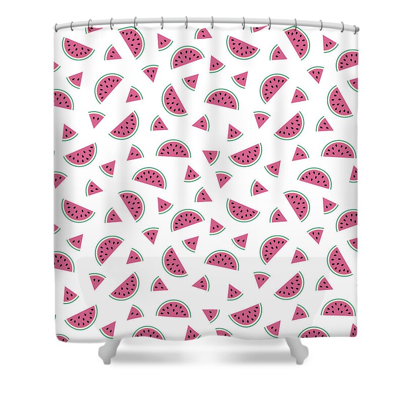 Abstract Shower Curtain featuring the drawing Watermelon pattern by Alina Krysko