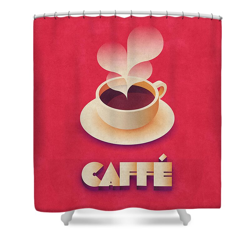 Coffee Shower Curtain featuring the digital art Coffee Retro - Red by Organic Synthesis