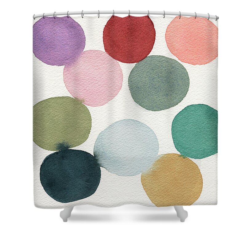 Colorful Shower Curtain featuring the painting Colorful Circles Abstract Watercolor by Beverly Brown