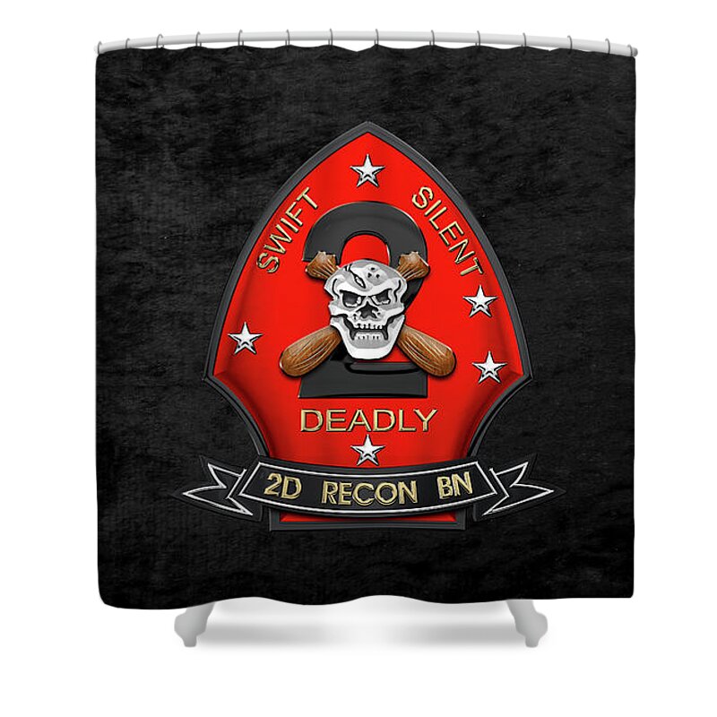 'military Insignia & Heraldry' Collection By Serge Averbukh Shower Curtain featuring the digital art U S M C 2nd Reconnaissance Battalion - 2nd Recon Bn Insignia over Black Velvet by Serge Averbukh